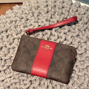 Coach Signature Brown and Red Wristlet